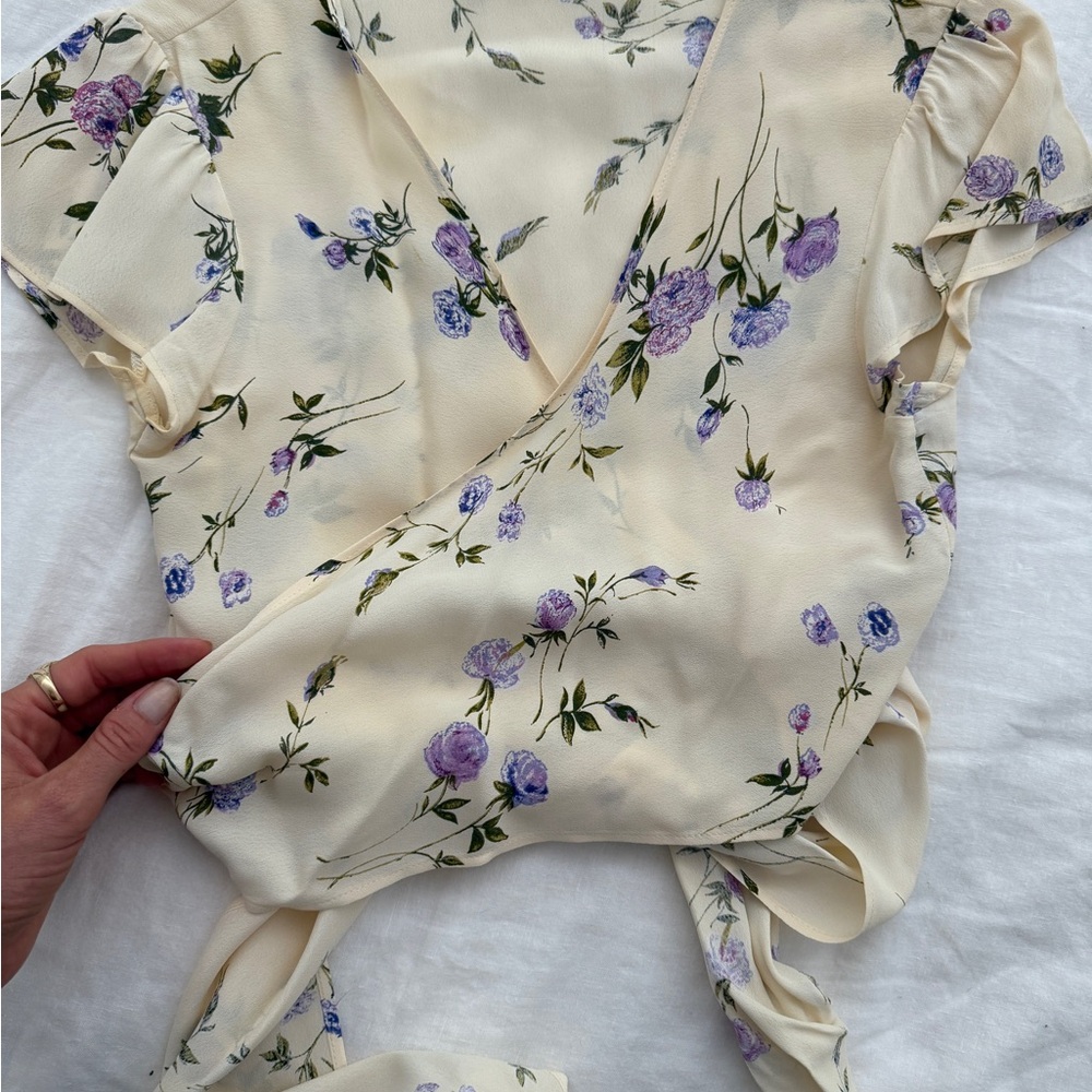 Flynn Skye Cream Floral Tie-Front Blouse with Lavender Print